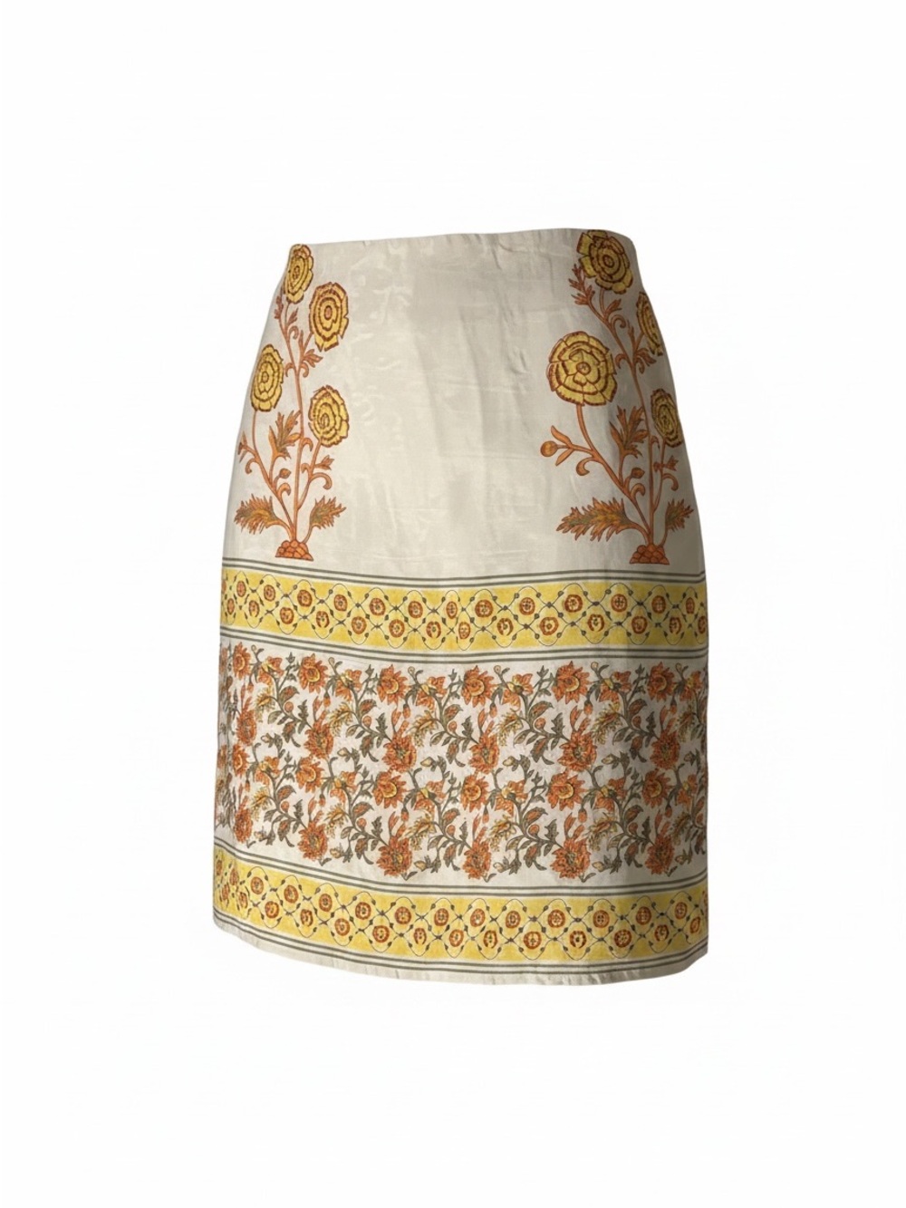 J. Crew Cream Mini Skirt with Yellow & Orange Floral Border